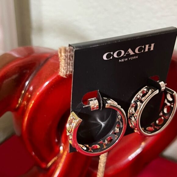 NWT Coach Women's Silver Signature Hoop 1.25” Earrings #TSER - Picture 4 of 5